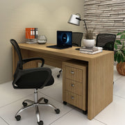Conjunto de Escritório com Gaveteiro com  Rodinhas 3 Gavetas e Mesa para Escritório 180cm MDP Amêndoa Tecnomobili
