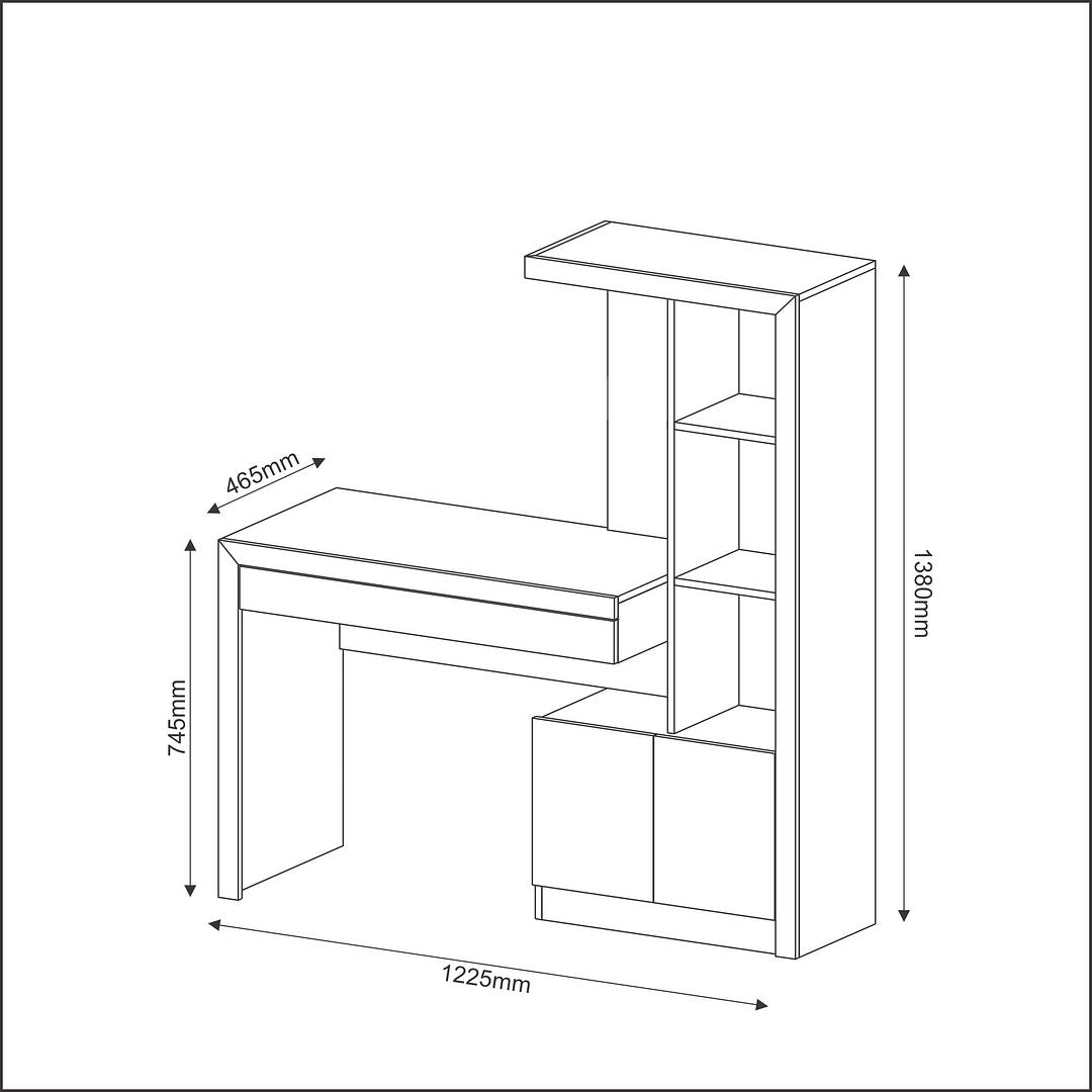 Escrivaninha Estante com 2 Portas e 1 Gaveta Funcional MDP Branco Tecnomobili