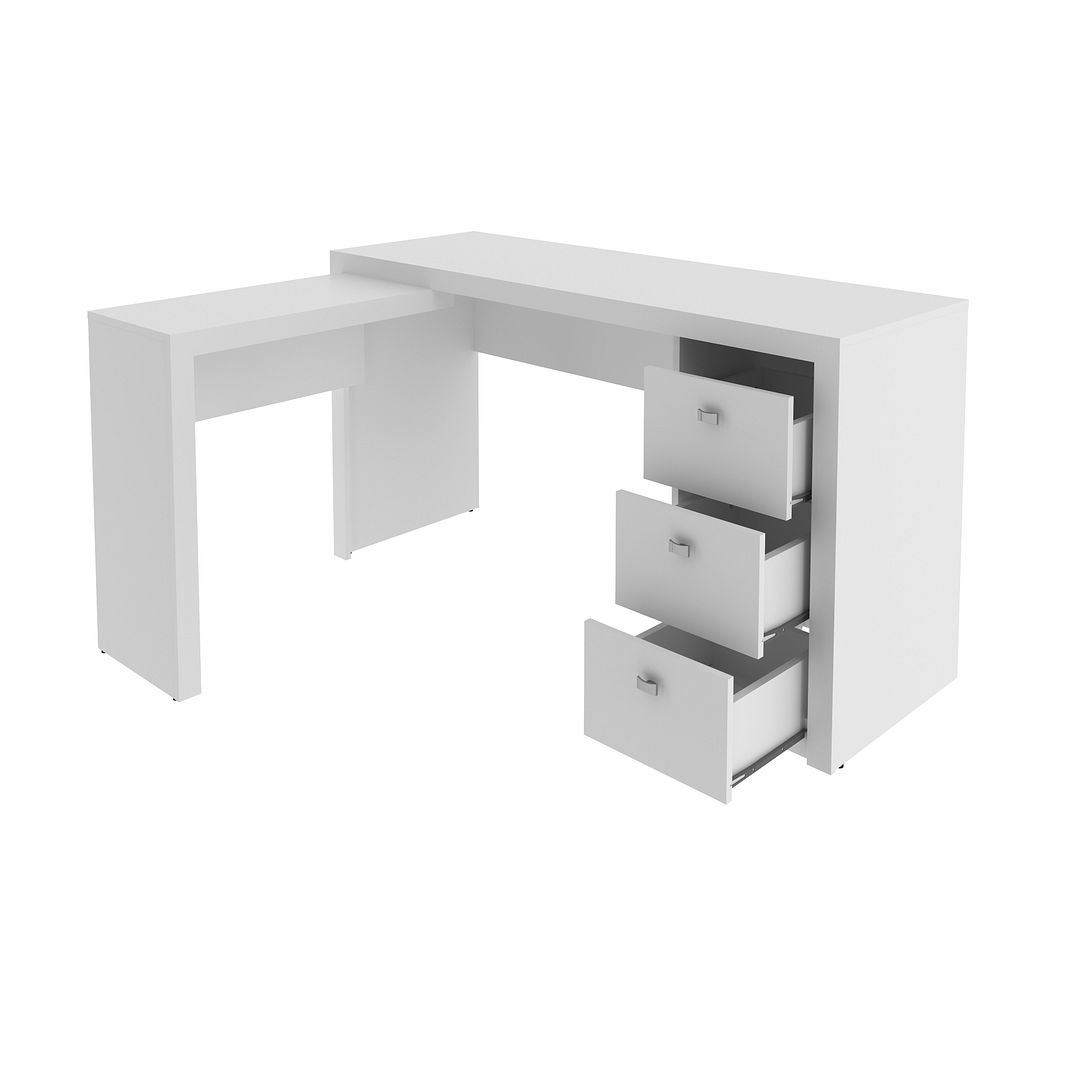 Mesa para Escritório com Apoio Lateral e 3 Gavetas MDP Branco Tecnomobili