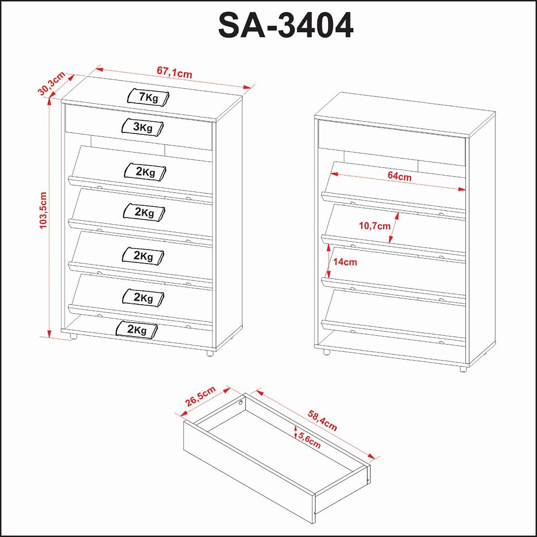 Sapateira Vertical Multiuso Organizadora com 1 Gaveta e 4 Prateleiras MDP Branco até 8 Pares Tecnomobili