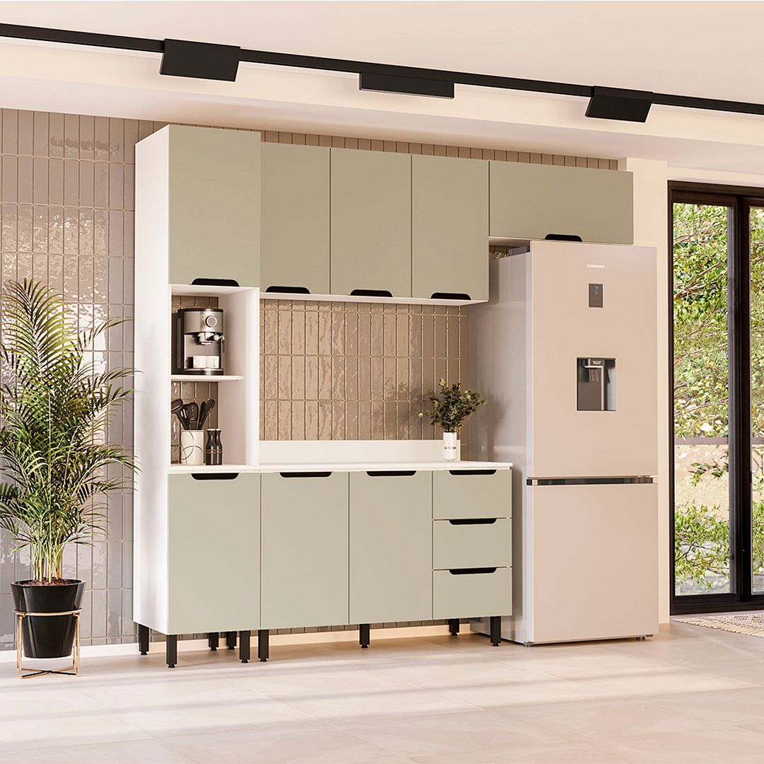 Cozinha Completa 4 Peças 225x240cm Com Organização E Pintura Uv Em Mdp/mdf Politorno