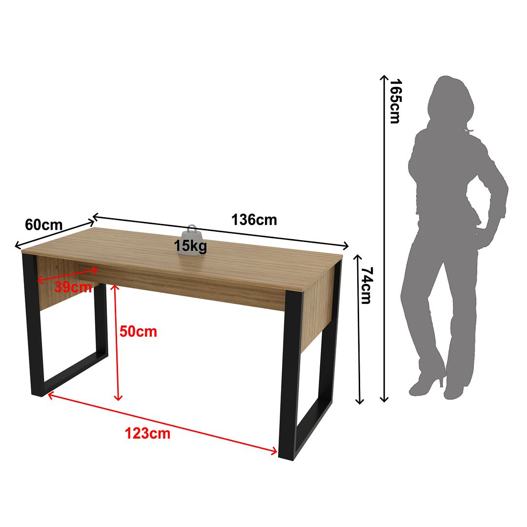 Escrivaninha Mesa para Escritório 136cm MDP Amêndoa/Preto Tecnomobili