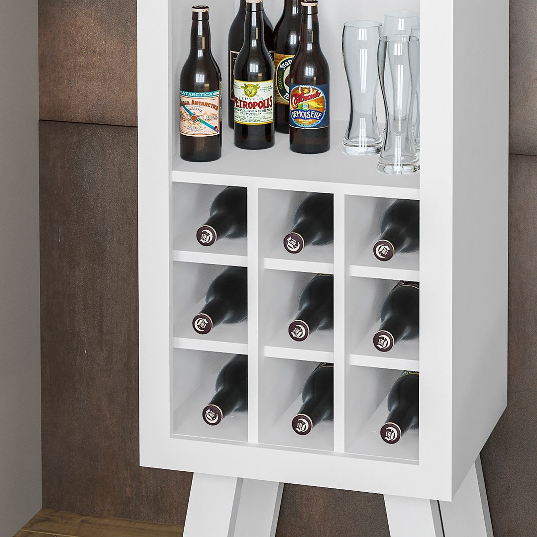 Adega Bar para 9 Garrafas MDP Branco com 2 Porta Taças Tecnomobili
