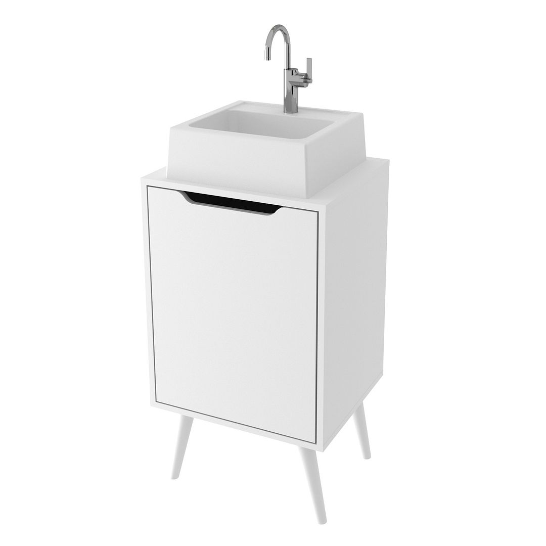 Balcão Gabinete para Banheiro 45cm com 1 Porta 1 Prateleira MDP Branco Pés Retrô Palito Tecnomobili
