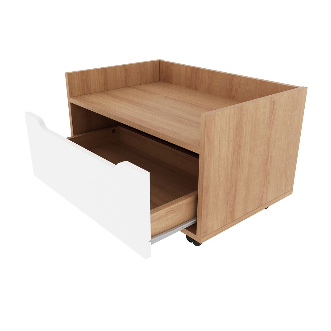 Balcão Gabinete para Banheiro 60cm com 1 Gavetas MDP Amêndoa/Branco com 4 Pés Rodízios Tecnomobili