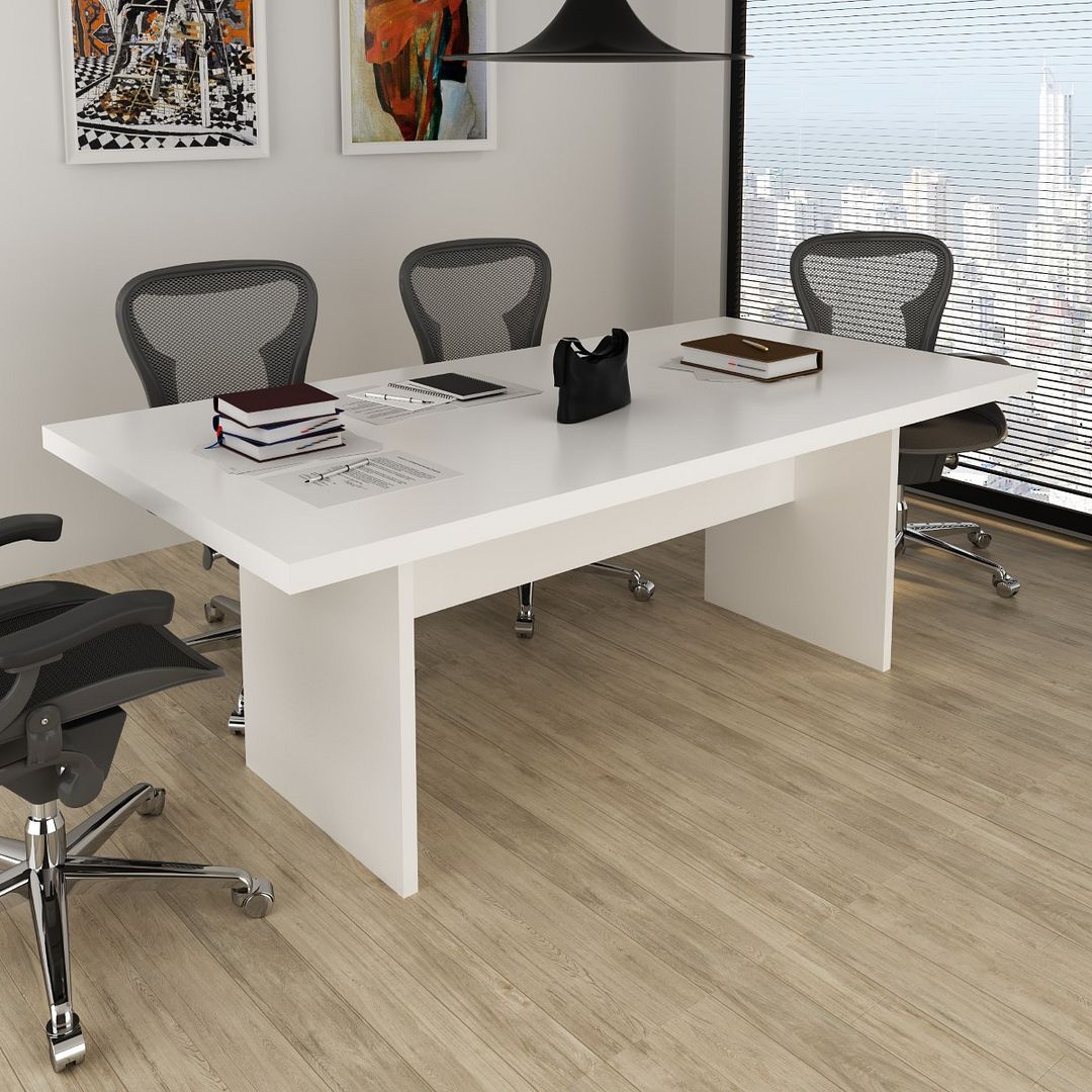Mesa de Reunião para Escritório 100x200cm MDP Branco Tecnomobili