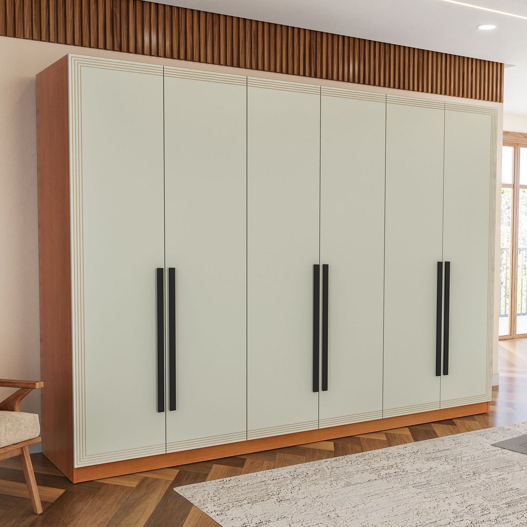 Guarda-Roupa 6 Portas 4 Gavetas 242cm Com Detalhes Usinados E Corrediça Telescópica Em Mdp/mdf Politorno