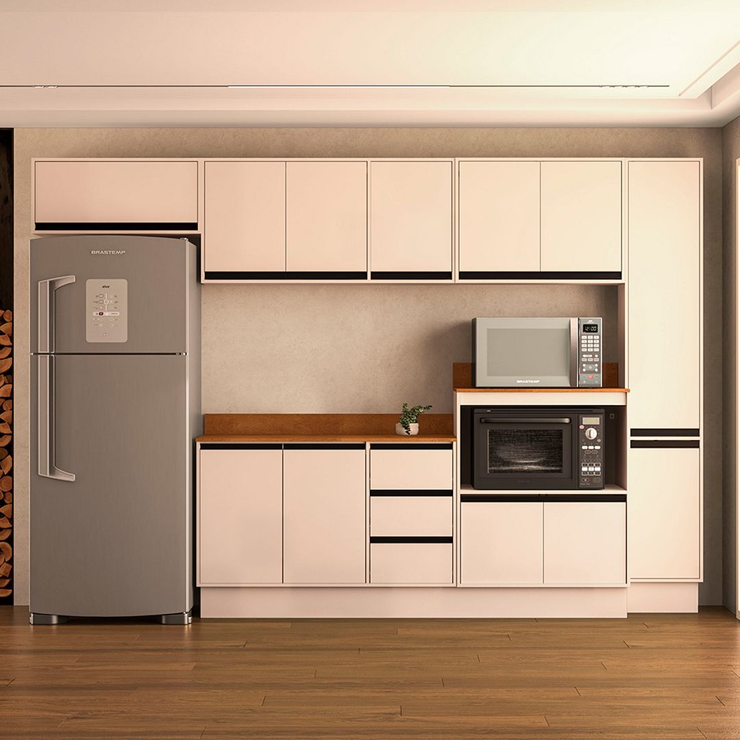 Cozinha Completa 6 Peças 214x317cm Com Amplo Espaço E Pintura Uv Em Mdp Politorno