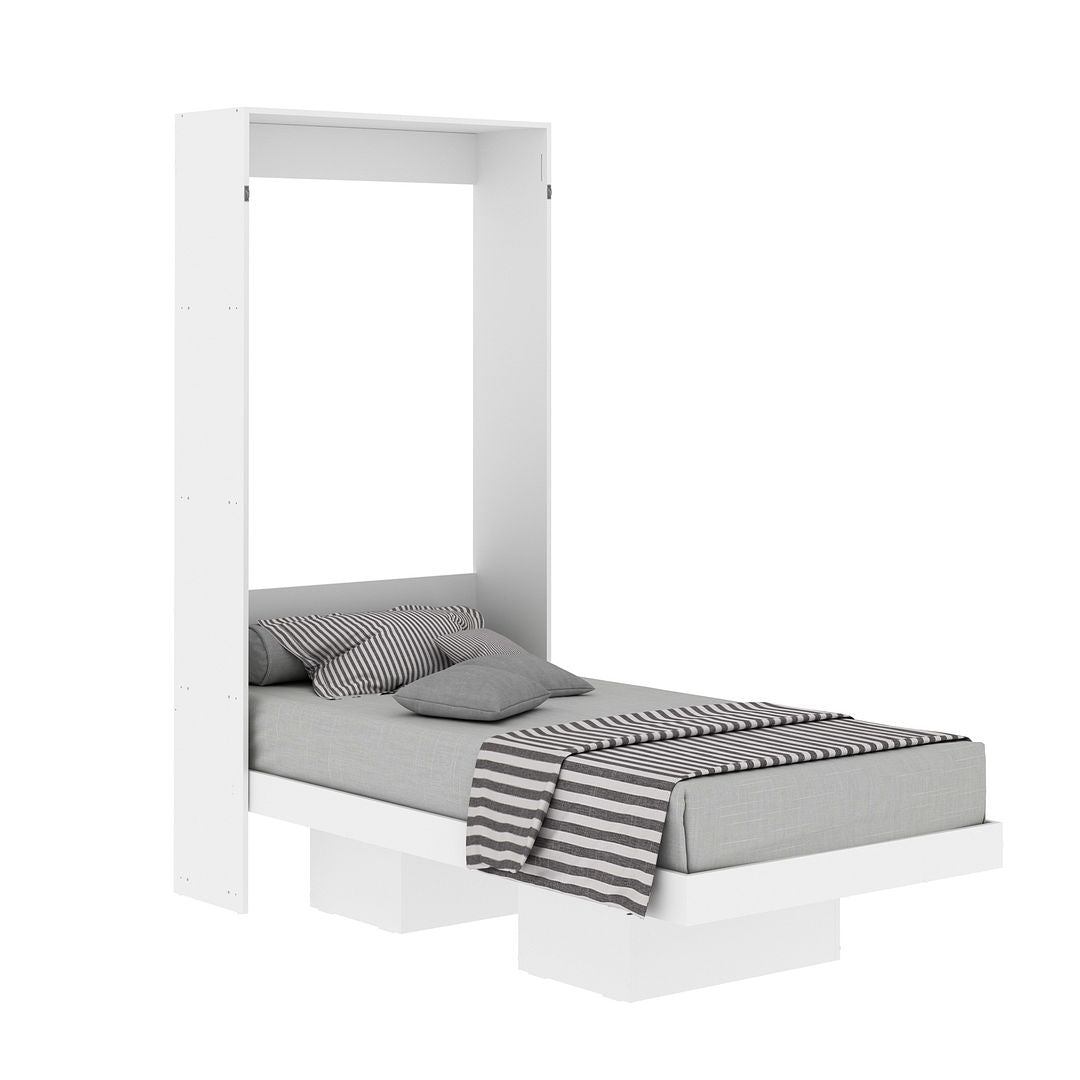 Cama Articulada Vertical Solteiro de Parede com 2 Nichos MDP em 2 Branco Até 110kg Tecnomobili