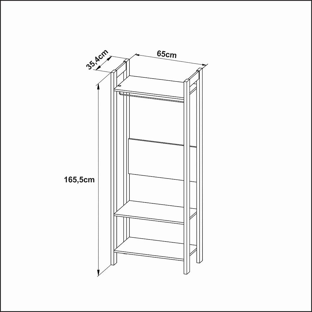 Armário Closet Quarto com 3 Prateleiras e Cabideiro MDP Branco/Nogal Tecnomobili