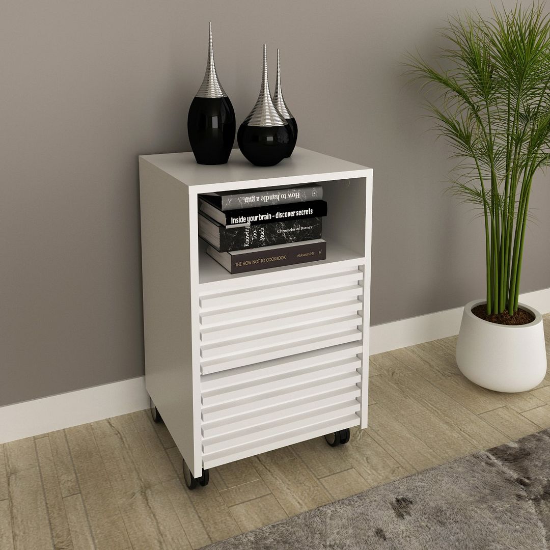 Conjunto de Escritório com Estante 4 Prateleiras, Escrivaninha com 2 Gavetas e Gaveteiro MDP Branco Tecnomobili