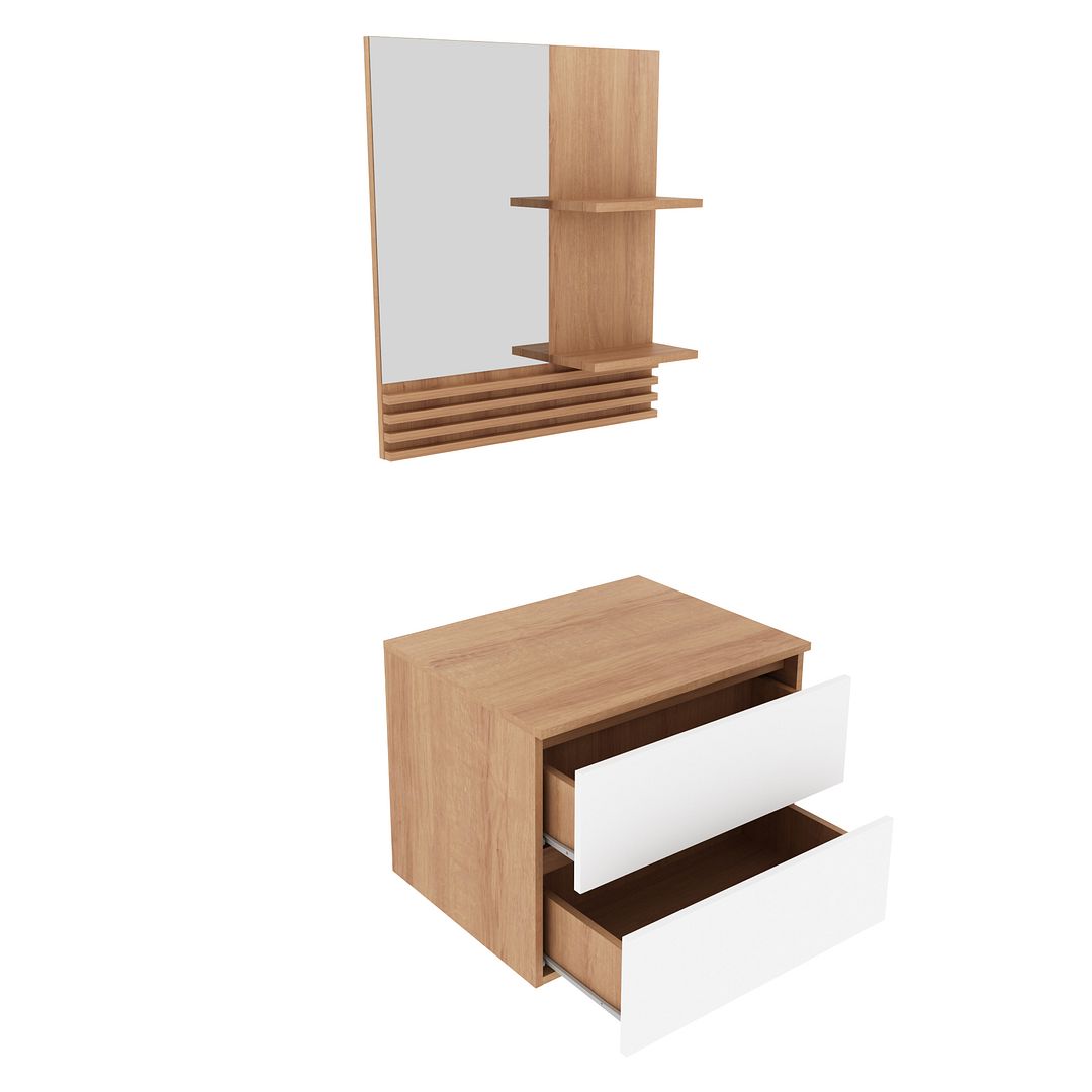 Conjunto de Banheiro com Balcão Gabinete Suspenso e Espelho Suspenso 60cm com 2 Prateleiras  MDP Tecnomobili