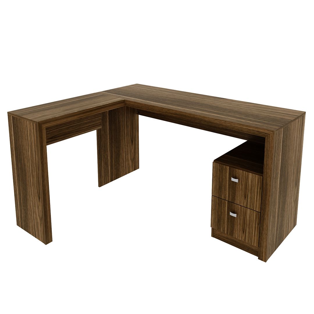 Conjunto de Escritório com 2 Balcões e Mesa 138,5cm Formato em L com 2 Gavetas MDP Nogal Tecnomobili