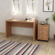 Conjunto de Escritório com Gaveteiro Rodinhas 3 Gavetas e Mesa 127cm MDP Amêndoa Tecnomobili