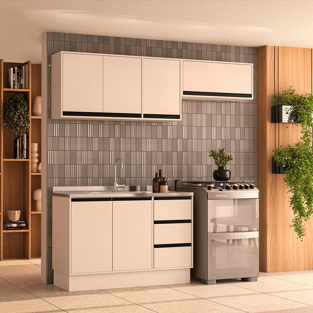 Cozinha Completa 3 Peças 214x200cm Com Design Compacto E Pintura Uv Em Mdp Politorno