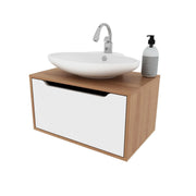 Balcão Gabinete para Banheiro Suspenso com 1 Porta MDP Amêndoa/Branco Tecnomobili