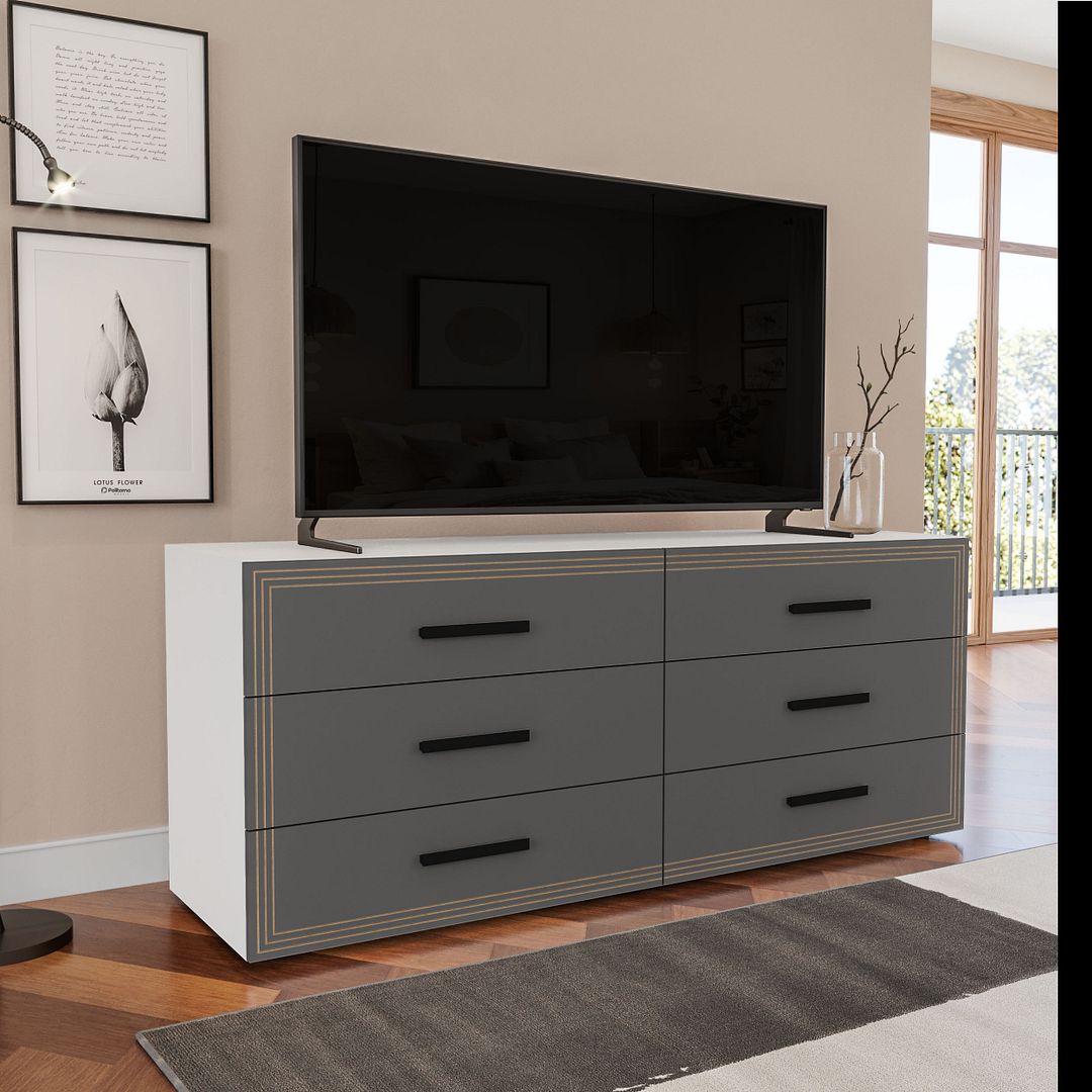Cômoda 6 Gavetas 150cm Com Detalhes Usinados E Corrediça Telescópica Em Mdp/mdf Politorno