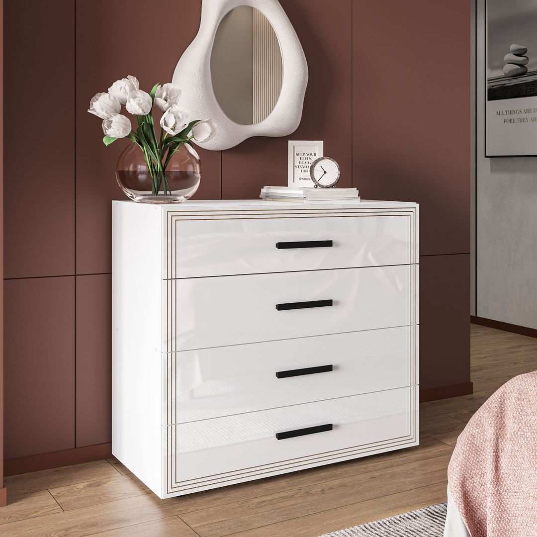 Cômoda 4 Gavetas 90cm Com Detalhes Usinados E Corrediça Telescópica Em Mdp/mdf Politorno