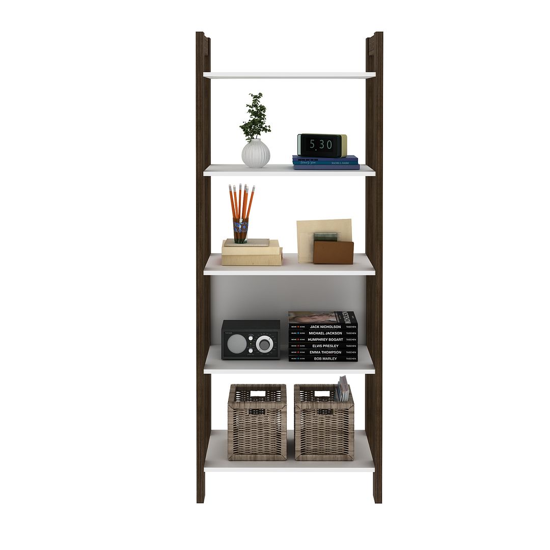 Estante de Livros Sala Multiuso 5 Prateleiras MDP Branco/NogalTecnomobili