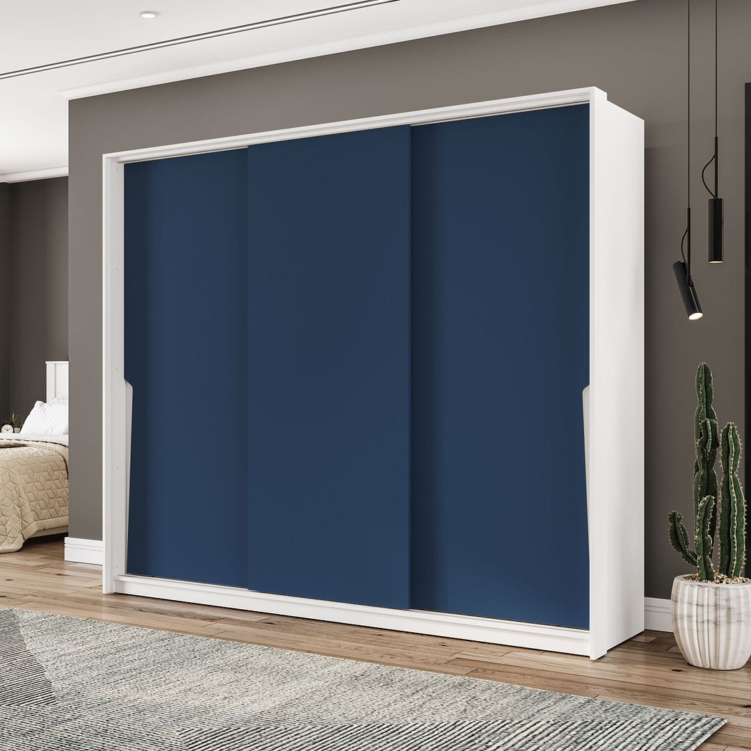 Guarda-Roupa 3 Portas De Correr 4 Gavetas 220cm Com Corrediça Telescópica Em Mdp/mdf Politorno