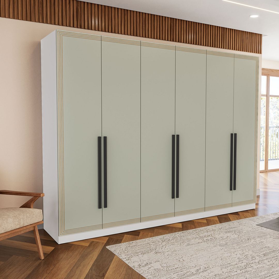 Guarda-Roupa 6 Portas 4 Gavetas 242cm Com Detalhes Usinados E Corrediça Telescópica Em Mdp/mdf Politorno