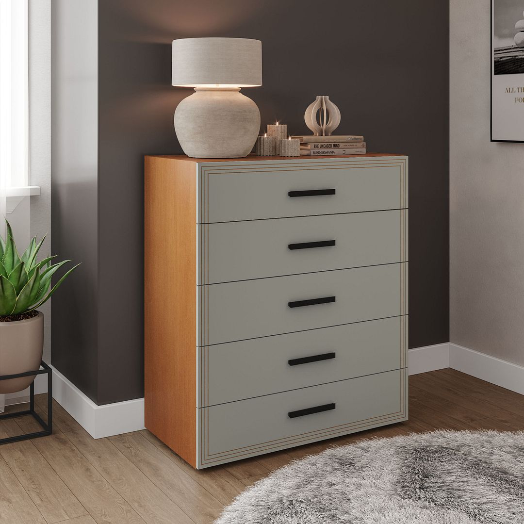 Cômoda 5 Gavetas 90cm Com Detalhes Usinados E Corrediça Telescópica Em Mdp/mdf Politorno