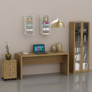 Conjunto de Escritório com Gaveteiro 3 Gavetas, Mesa 163cm e Armário  2 Portas de Vidro MDP Amendoa Tecnomobili