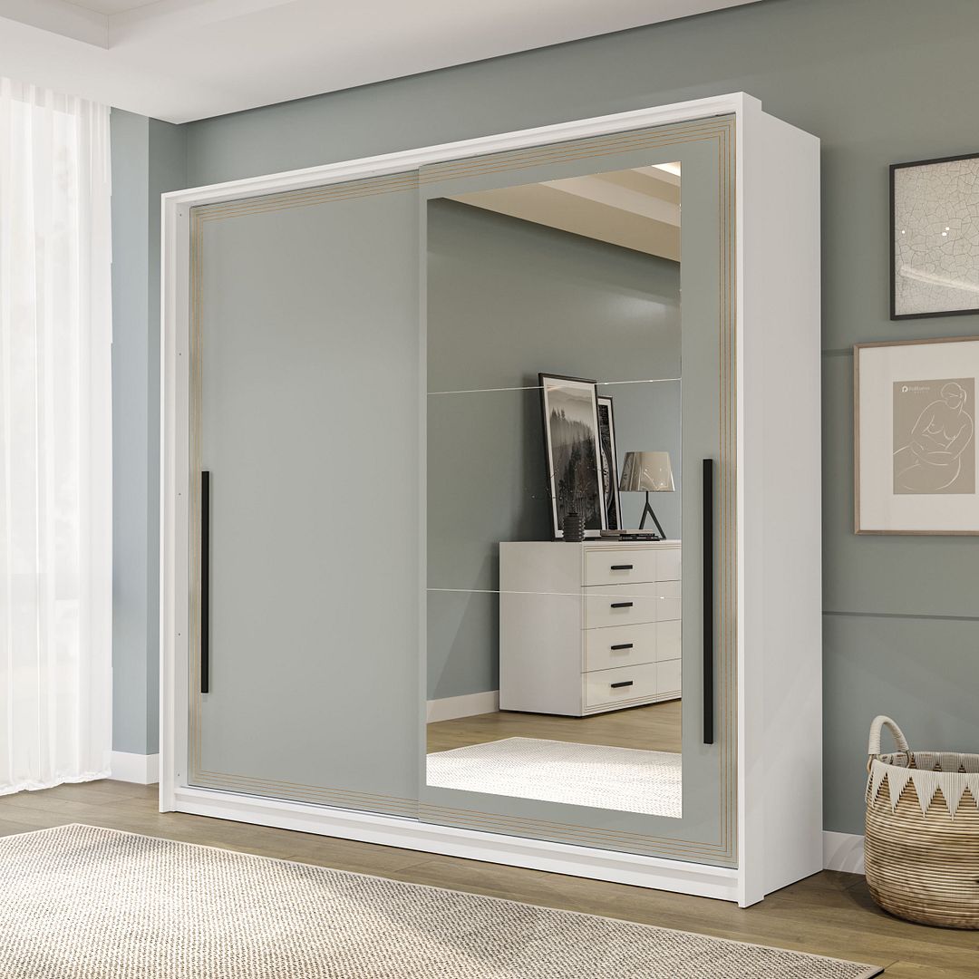 Guarda-Roupa 2 Portas De Correr 2 Gavetas 180cm Com Corrediça Telescópica Em Mdp/mdf Politorno