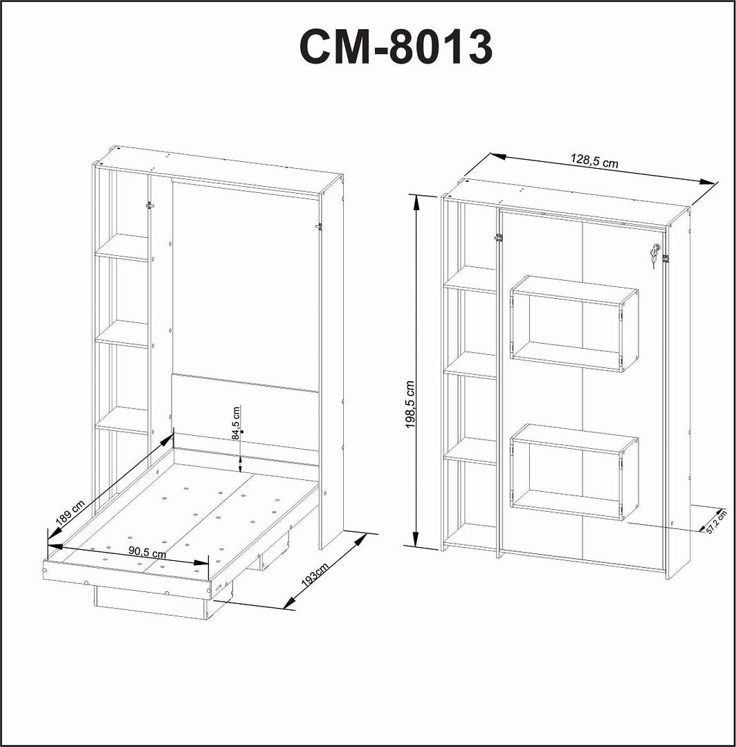Cama Articulada Vertical Solteiro de Parede com 4 Prateleiras e 2 Nichos MDP Branco Até 110kg Tecnomobili