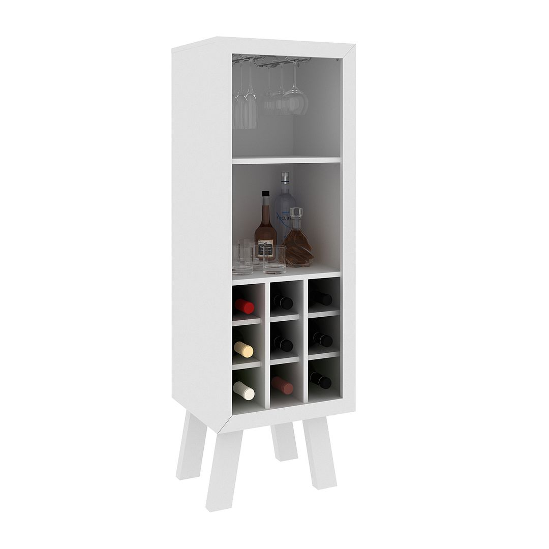 Adega Bar para 9 Garrafas MDP Branco com 2 Porta Taças Tecnomobili