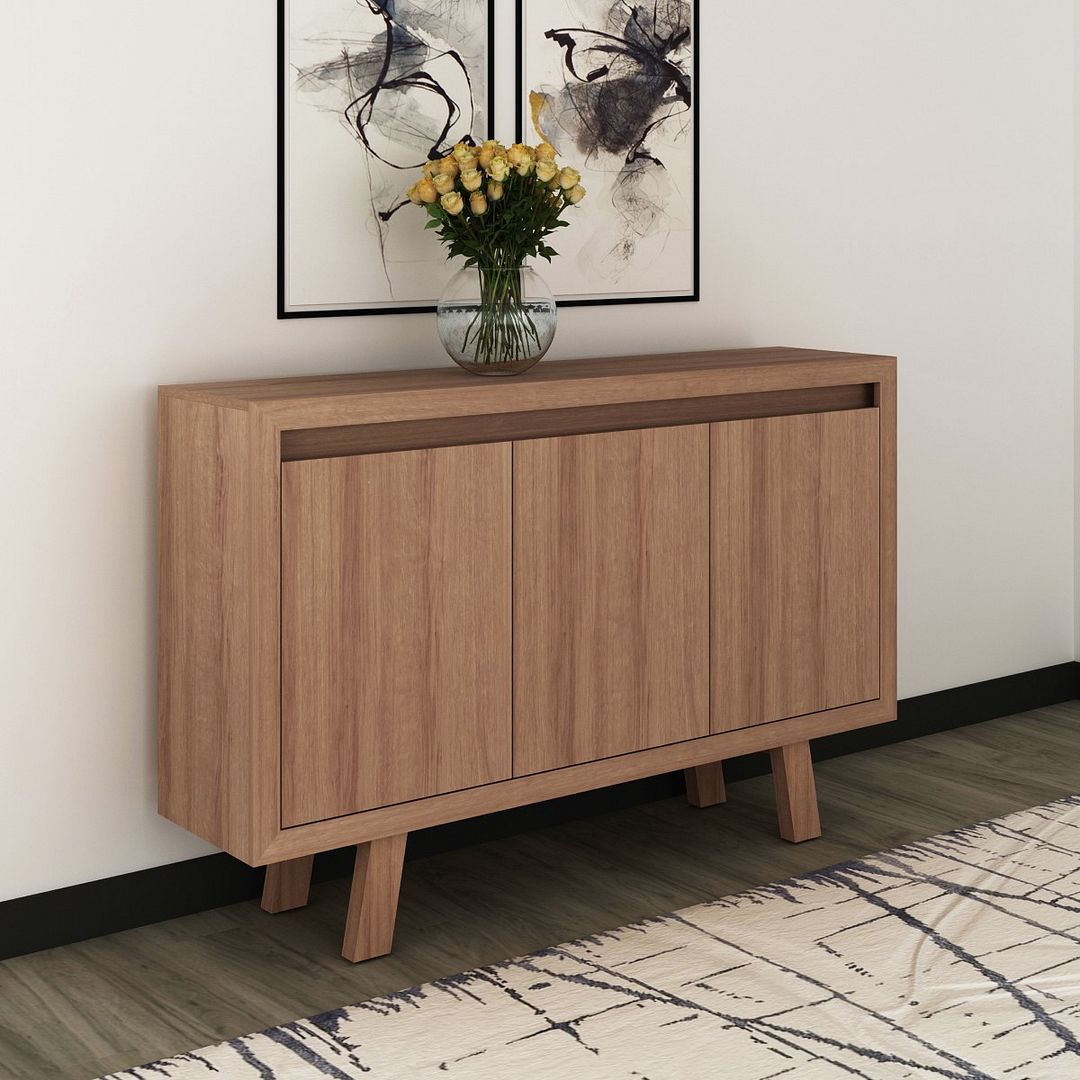 Conjunto de Escritório com Estante, Mesa 90cm com 1 Gaveta e Balcão 136cm com 3 portas MDP Amêndoa Tecnomobili
