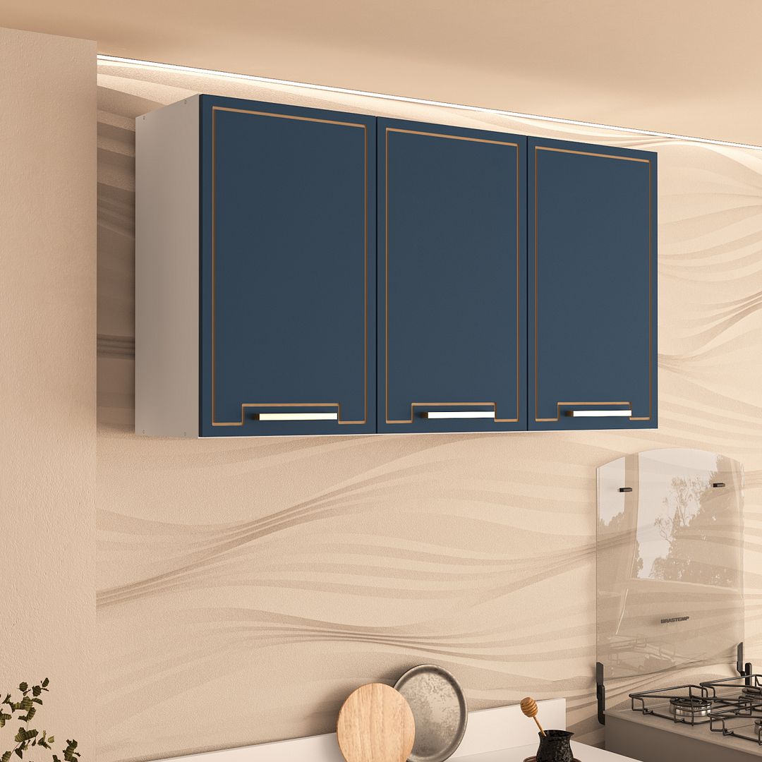 Armário Aéreo 3 Portas 120cm Com Detalhes Usinados Em Mdp/mdf Politorno