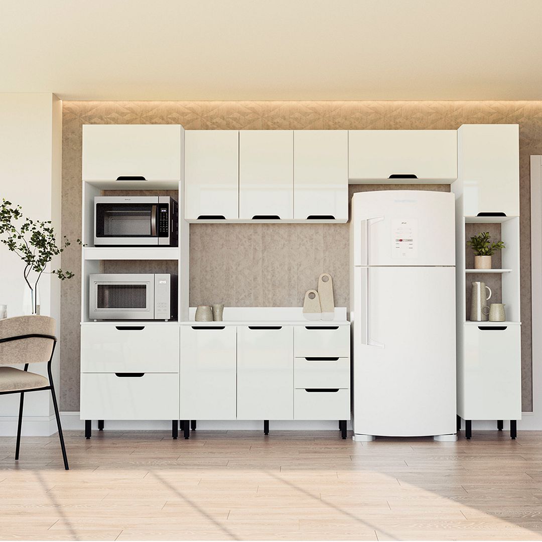 Cozinha Completa 5 Peças 225x310cm Com Amplo Espaço E Pintura Uv Em Mdp/mdf Politorno