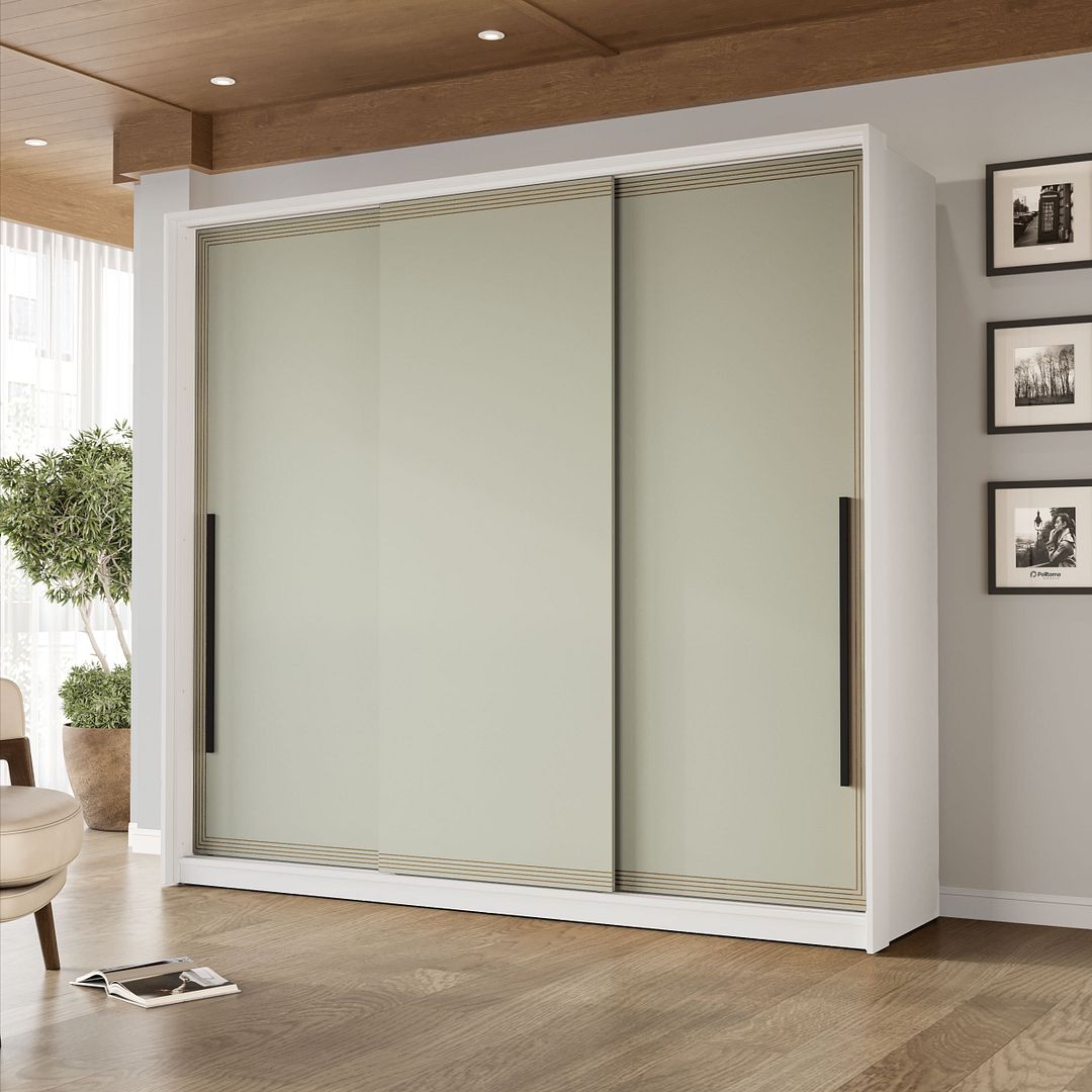 Guarda-Roupa 3 Portas 4 Gavetas 220cm Com Detalhes Usinados E Corrediça Telescópica Em Mdp/mdf Politorno