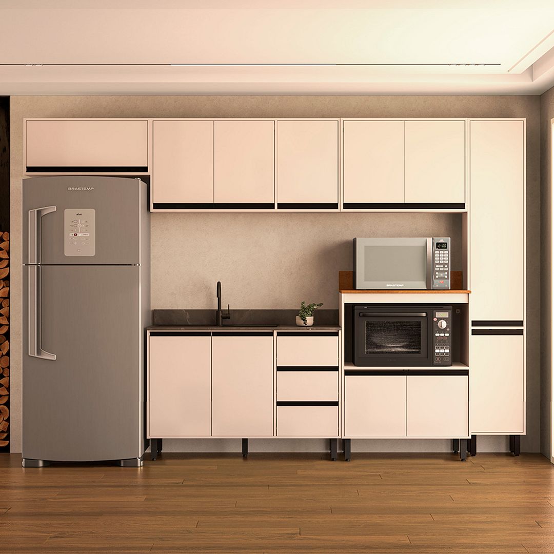 Cozinha Completa 6 Peças 214x317cm Com Amplo Espaço E Pintura Uv Em Mdp Politorno