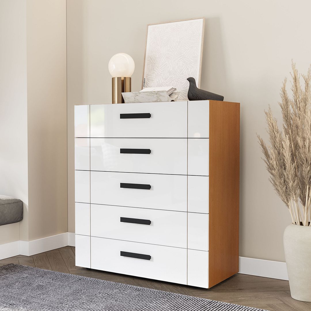 Cômoda 5 Gavetas 90cm Com Design Elegante E Acabamento Em Pintura Uv Em Mdp/mdf Politorno