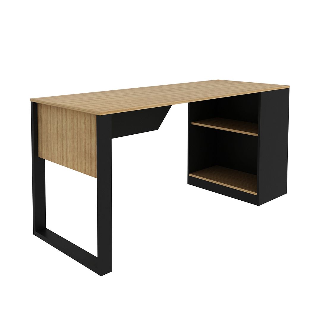 Mesa para Escritório 160cm com 2 Prateleiras MDP Reversível Amêndoa/Preto Tecnomobili