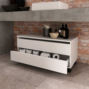 Balcão Gabinete para Banheiro com 2 Gavetas MDP Branco Pés em Rodízio Tecnomobili