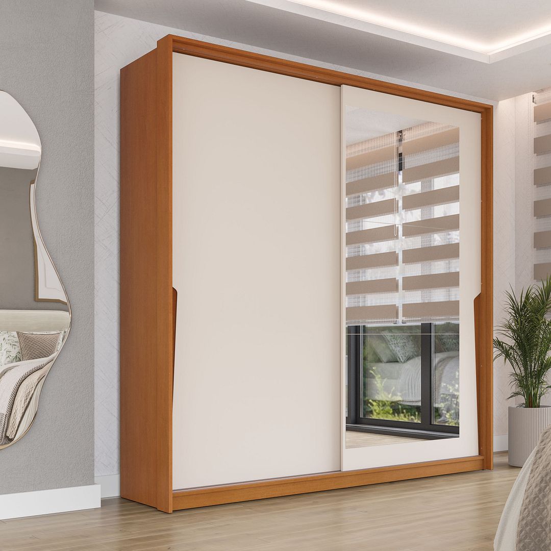 Guarda-Roupa 2 Portas De Correr 2 Gavetas Com Espelho 180cm Em Mdp/mdf Politorno