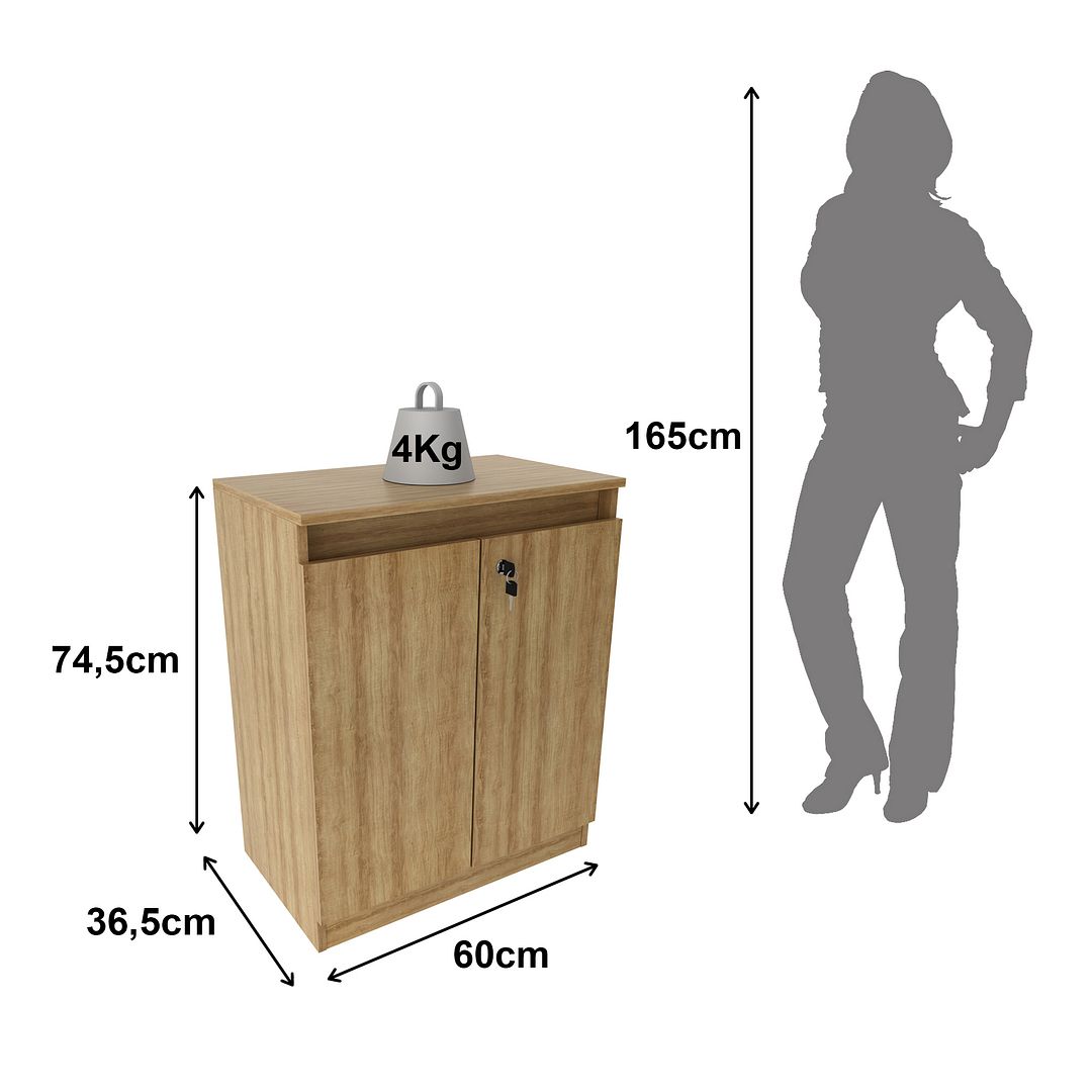 Conjunto de Escritório com Balcão 60cm, Armário 2 Portas e Chave e Escrivaninha com Gaveta MDP Amêndoa Tecnomobili