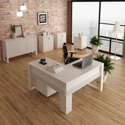 Conjunto de Escritório com Mesa em L, Balcão 3 portas, 2 Gaveteiros e 2 Balcões 60cm 2 Portas MDP Branco Tecnomobili