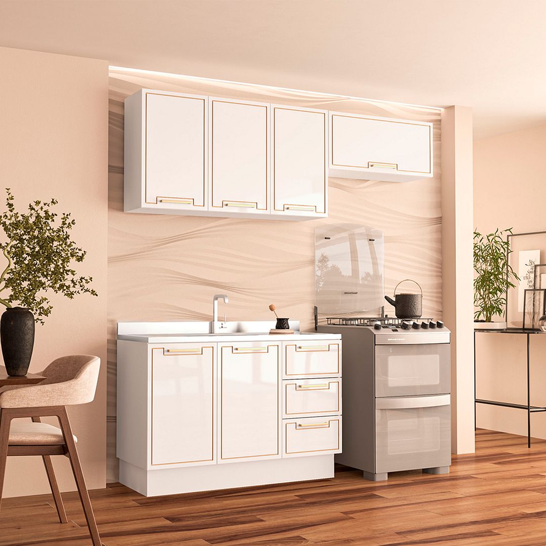 Cozinha Completa 3 Peças 225x200cm Com Design Compacto E Funcional Em Mdp/mdf Politorno
