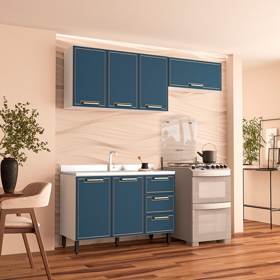 Cozinha Completa 3 Peças 225x200cm Com Corrediça Telescópica Em Mdp/mdf Politorno