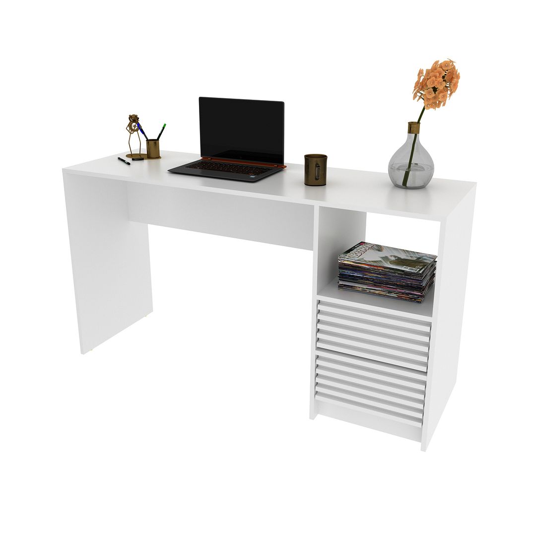 Escrivaninha 135,8cm com 2 Gavetas MDP Branco Tecnomobili