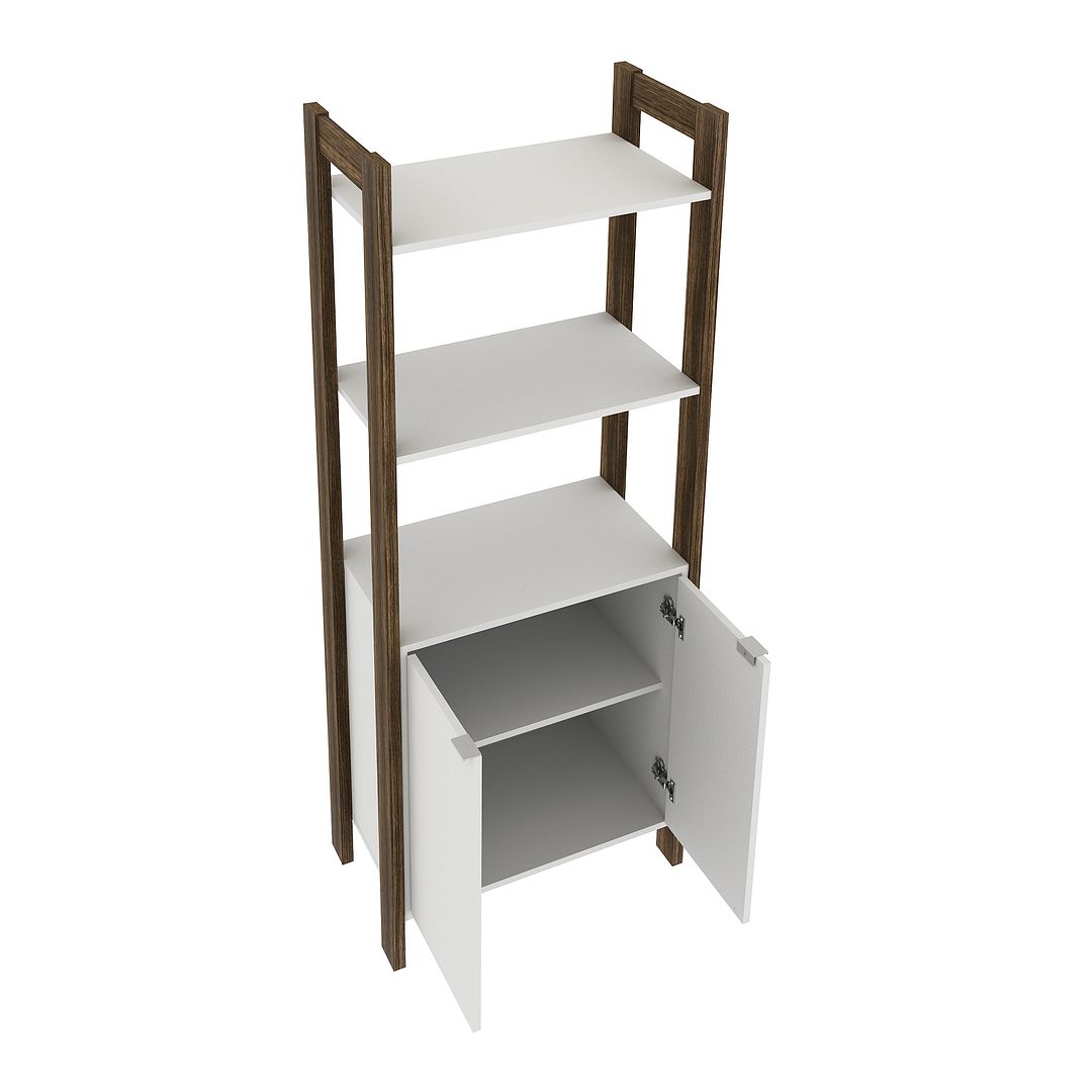 Estante para Escritório Multiuso com 2 Portas e 1 Prateleira MDP Branco/Nogal Tecnomobili