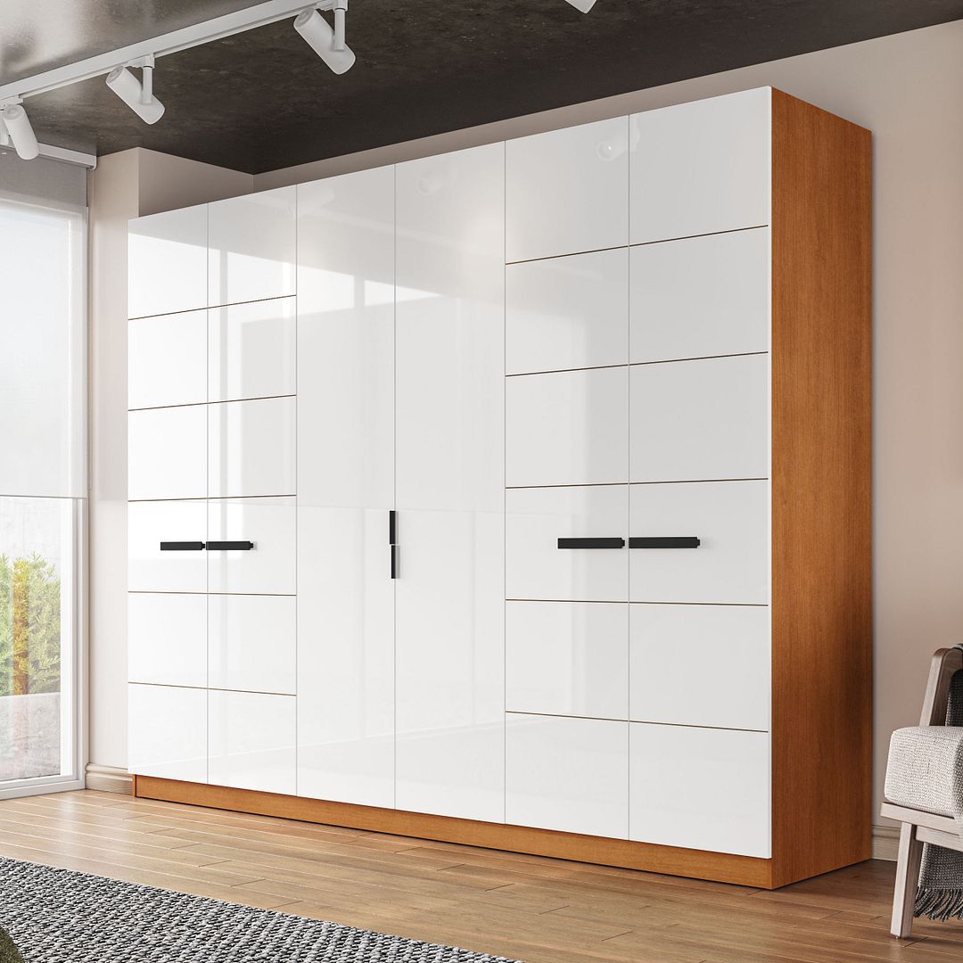 Guarda-Roupa 6 Portas 4 Gavetas 242cm Com Design Sofisticado E Acabamento Em Pintura Uv Em Mdp/mdf Politorno