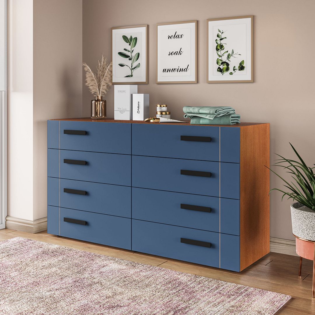 Cômoda 8 Gavetas 150cm Com Design Sofisticado E Acabamento Em Pintura Uv Em Mdp/mdf Politorno