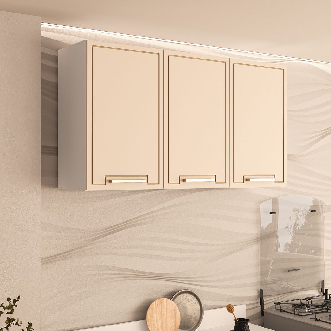Armário Aéreo 3 Portas 120cm Com Detalhes Usinados Em Mdp/mdf Politorno