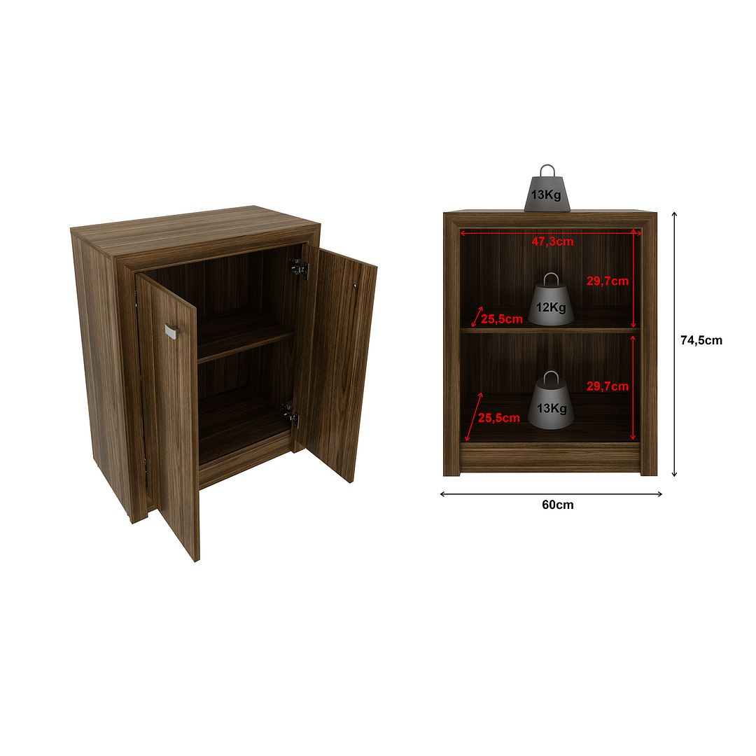 Conjunto de Escritório com Balcão, Estante com 5 Prateleiras e Mesa 138,5cm 2 Gavetas MDP Nogal Tecnomobili