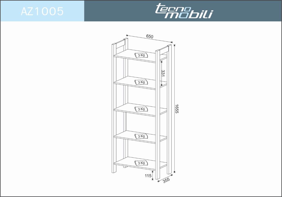 Estante de Livros Sala Multiuso 5 Prateleiras MDP Branco/NogalTecnomobili